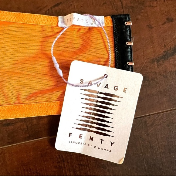 SAVAGE X FENTY All Over Me Lace Bandeau Bralette Tiger Stripe Lace Orange Ginger - Picture 11 of 14